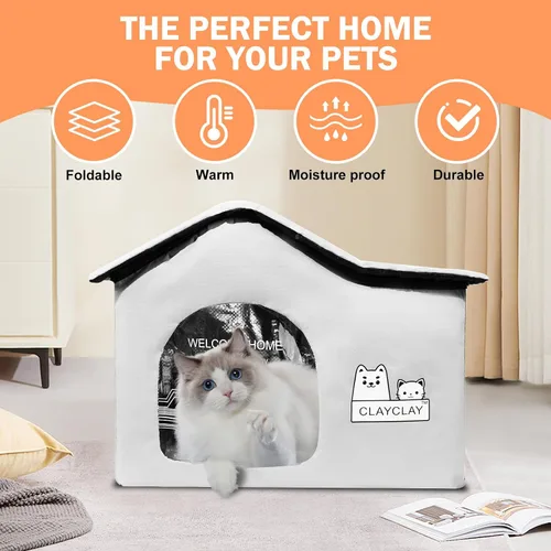 Miniatura 2 de Casa térmica para gatos para mascotas exteriores en invierno, refugio de invierno para gatos y perros pequeños con almohadilla térmica, casa térmica