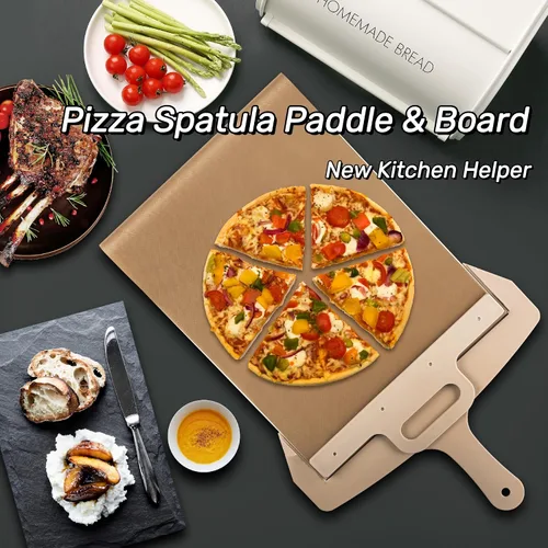 Miniatura 3 de Pala deslizante para pizza,Paleta de espátula de pizza antiadherente con mango desmontable, Deslizador de cáscara de pizza,Transferencia