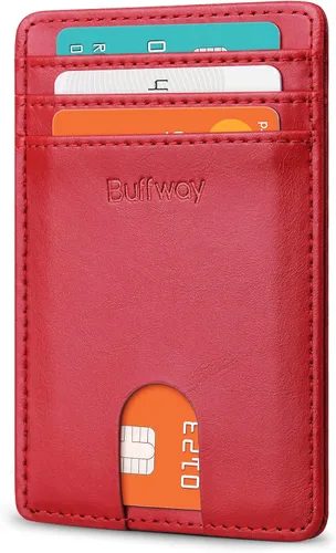 Miniatura 22 de Buffway Billetera delgada para hombre, minimalista con bolsillo frontal delgado, tarjetero de cuero con bloqueo RFID para viajes de trabajo
