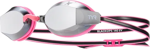 TYR Youth Black Ops 140 EV Mirrored Racing Goggles - Competition Ready Swim Goggles with Wide Vision, Anti-Fog, UV Protection Plateado/rosado/negro
