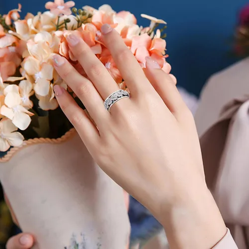 Miniatura 2 de Ladytree Anillo giratorio para aliviar la ansiedad con margaritas You Are My Sunshine Flower Fidget Ring de plata esterlina TDAH para aliviar