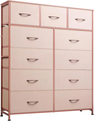Miniatura 11 de WLIVE Cómoda alta para dormitorio, torre de almacenamiento de aparadores de tela, cómoda y cómoda con 11 cajones, armario de almacenamiento, Gris