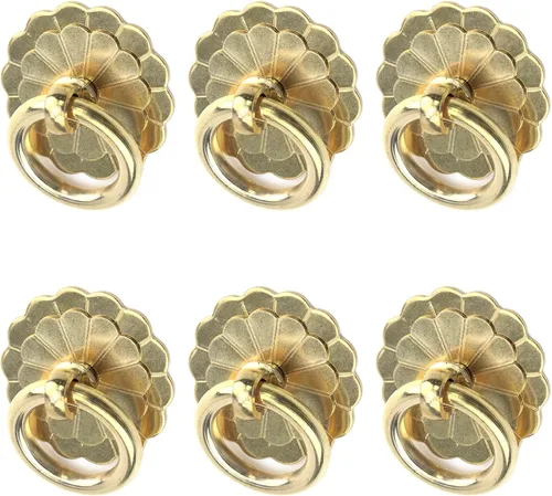 Miniatura 8 de Bitray Tiradores de anillo de bronce antiguo, tiradores de anillo en forma de flor para cajones de aparador, 2