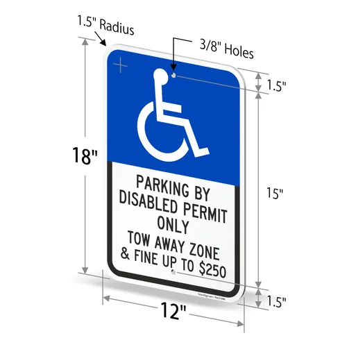 Miniatura 5 de SmartSign Paquete de 2 letreros de 18 x 12 pulgadas con texto en inglés "Parking By Disabled Permit, Tow-Away Zone", compuesto de aluminio de 120