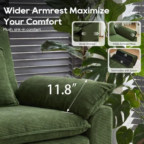 Miniatura 6 de URRED - Sofá seccional modular Cloud, sofá moderno en forma de L de 87" con asiento profundo con otomana y almohadas, ultra cómodos sofás de pana