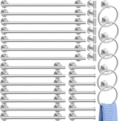 Miniatura 7 de Gisafai Juego de 15 accesorios de baño de níquel cepillado, toalleros plateados para baño, acero inoxidable SUS304 de 23.6 pulgadas, soporte