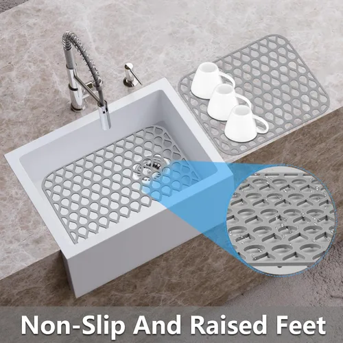 Miniatura 2 de Protectores de fregadero para fregadero de cocina, 2 alfombrillas de cocina de silicona de 13.58 x 11.6 pulgadas, protector inferior antideslizante