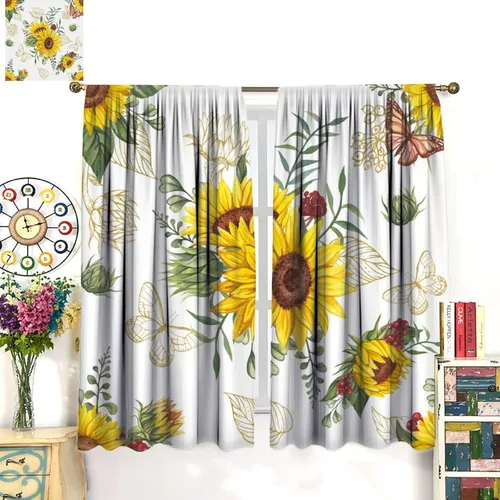 Miniatura 3 de Cortinas opacas de girasol, diseño natural, de granja, floral, con bolsillo para barra, para ventana, para dormitorio, sala de estar, 42 x 45