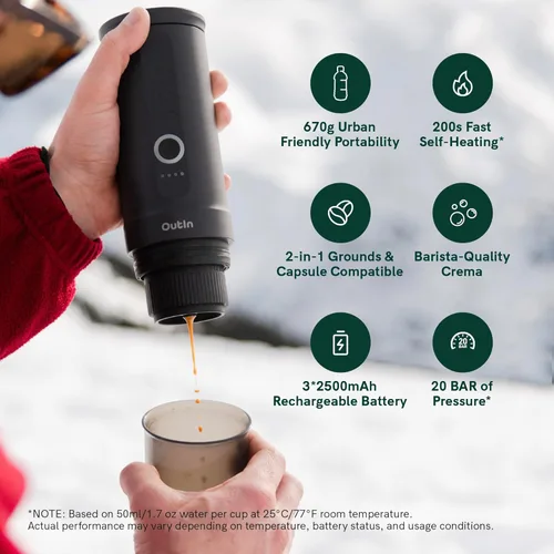 Miniatura 3 de OutIn Máquina de café espresso eléctrica portátil nano, cafetera de viaje para camping, cafetera de auto con calentamiento automático con USB-C