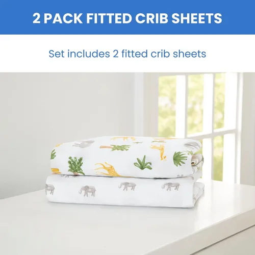 Miniatura 2 de Delta Children babyGap TrueSleep - Sábanas ajustables para cuna y niños pequeños (paquete de 2 unidades), diseño de amigos de safari (paquete de 2)
