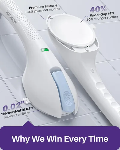 Miniatura 6 de KEKOY Barras de agarre de succión de 17.5 pulgadas para bañeras y duchas con indicador, paquete de 2 - Mango de ducha de seguridad resistente