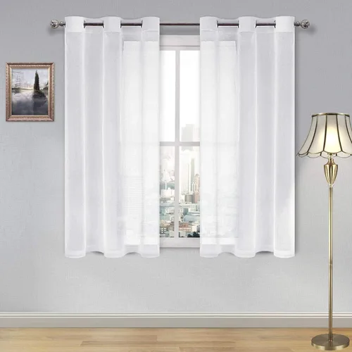 Miniatura 139 de DWCN Cortinas traslúcidas color verde frijol para sala de estar y dormitorio - Cortinas voile con aspecto de lino sintético con ojales en la parte
