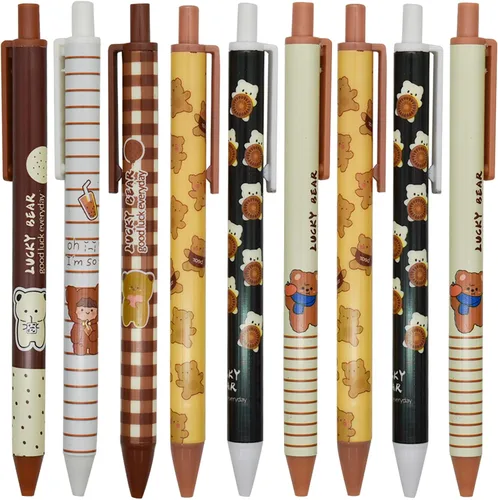 Maydahui 12 bolígrafos de gel con diseño de oso de dibujos animados para niñas, bolígrafos retráctiles de impresión animal de tinta negra para