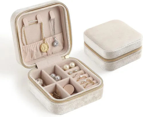 CASEGRACE Joyero de viaje, joyero de terciopelo de felpa, organizador de viaje pequeño, organizador de viajes, anillos, collares, pulseras, aretes,