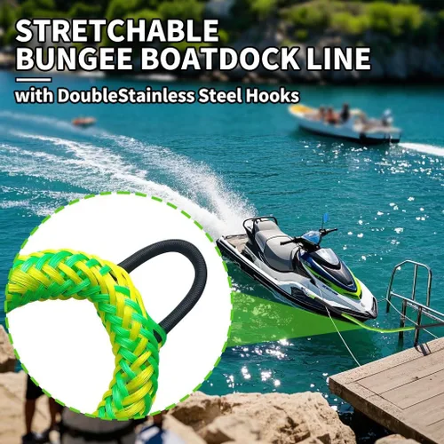 Miniatura 2 de Cuerda de muelle para lancha con clips dobles de acero inoxidable 316, accesorios para botes bajos, kayak, pontón, embarcaciones, Waverunner, Verde