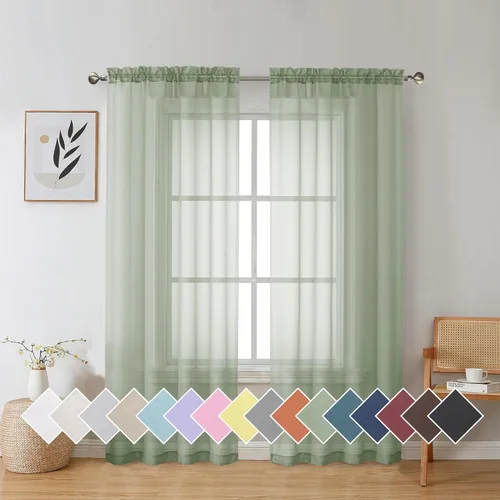 Miniatura 146 de Aiyufeng 2 paneles de cenefa transparente negra de 14 pulgadas de largo, cortinas cortas negras transparentes para dormitorio, cortinas de cocina