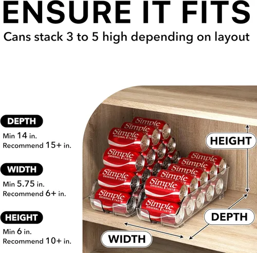 Miniatura 4 de Organizador y dispensador de latas de soda Simple Houseware para refrigerador / despensa, transparente, juego de 2