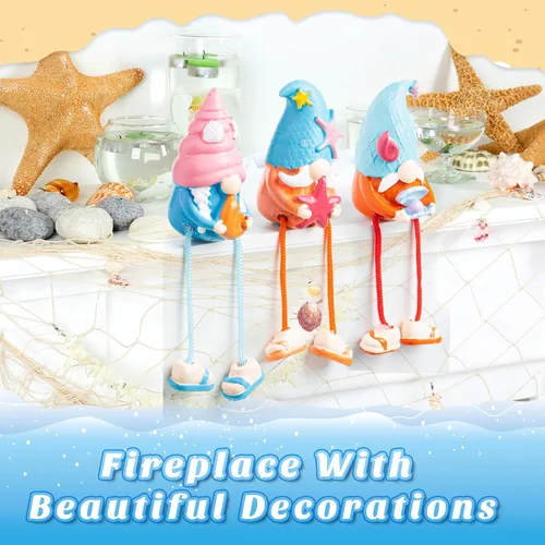 Miniatura 5 de 3 piezas de decoración de gnomo de playa con patas colgantes, bandeja escalonada costera de verano de resina oceánica para mesa, mantel y baño