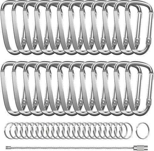 Miniatura 7 de 2.4 "24pcs pequeño mosquetón clip llavero, aluminio D anillo forma clips con llavero gancho