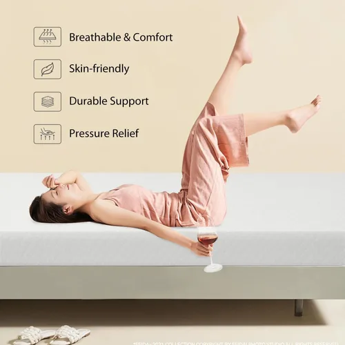 Miniatura 4 de Colchón individual de espuma viscoelástica de 5 pulgadas con certificado CertiPUR-US para sueño fresco y alivio de presión, colchón de cama