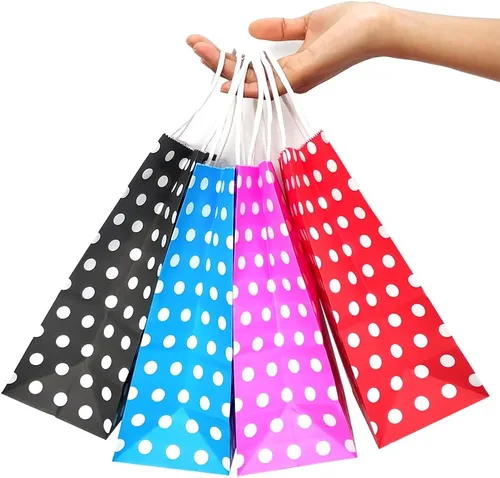 Miniatura 8 de ADIDO - Bolsas de papel rojo EVA con puntos blancos de papel kraft con asas bolsas de papel para niños, cumpleaños, bodas, fiestas y fiestas