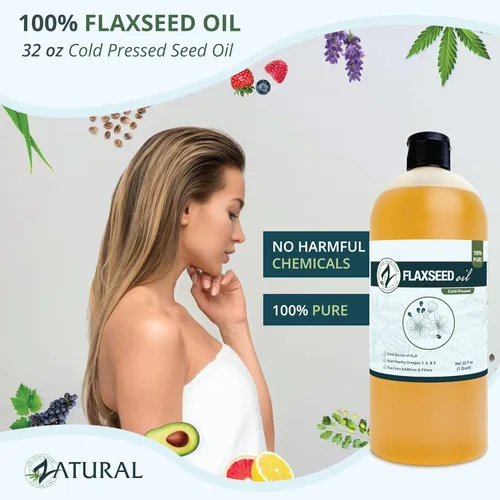 Miniatura 2 de Zatural Aceite de linaza prensado en frío – Aceite de semilla de lino líquido 100% puro sin OMG, vegano Omega-3 rico en ALA, perfecto
