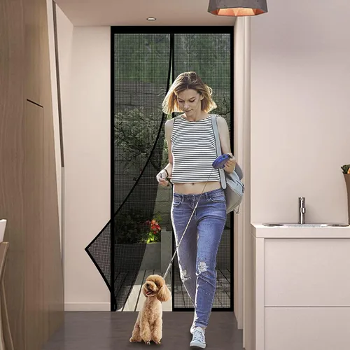 Miniatura 7 de Puerta mosquitera magnética – Imanes autosellantes, cierre de red de malla reforzada de fibra de vidrio resistente para puerta corredera, patio