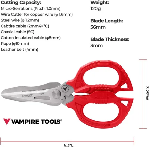Miniatura 3 de VAMPLIERS vSHEARS: Tijeras multiuso de 6.3 pulgadas. Tijeras combinadas de cuchillas multiusos 4 en 1, cuerpo de acero inoxidable japonés de primera