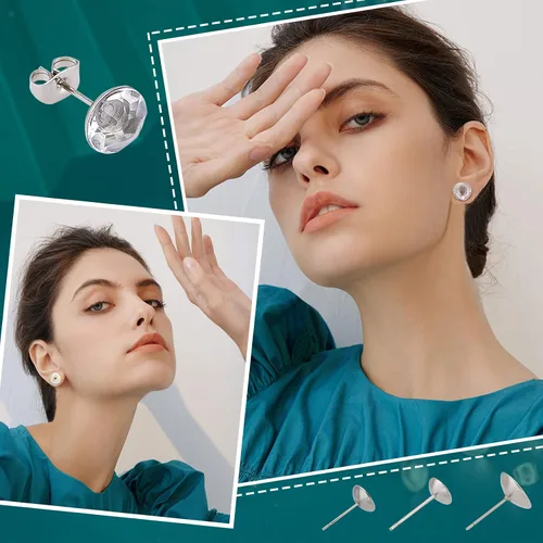Miniatura 6 de UNICRAFTALE 150 piezas de 3 tamaños de aretes de acero inoxidable para aretes redondos planos y redondos, pegamento de copa de perlas, pasadores