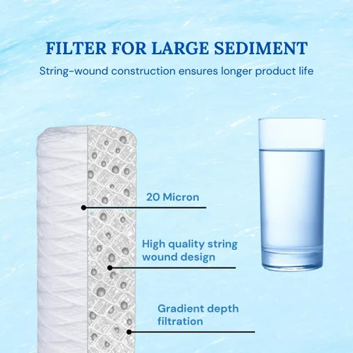 Miniatura 2 de Baleen Filters - Paquete de 2 cartuchos de filtro de sedimentos para heridas de cuerda de 20 x 2.5 pulgadas de 20 micrones para HDX SWC-25-2020