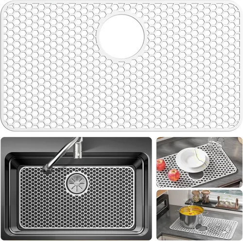 Miniatura 25 de Bestjing Tapete de silicona para fregadero - Protectores para fregadero de cocina con drenaje central, accesorio de rejilla de cocina de 26" x 14