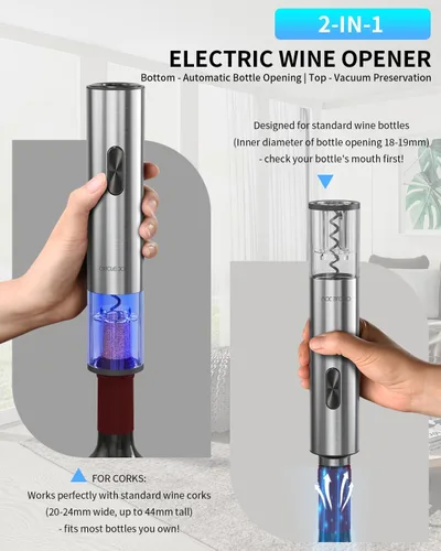 Miniatura 3 de CIRCLE JOY Juego de regalo de abridor de botellas de vino eléctrico 7 en 1 de acero inoxidable recargable con bomba de vacío automática, cortador