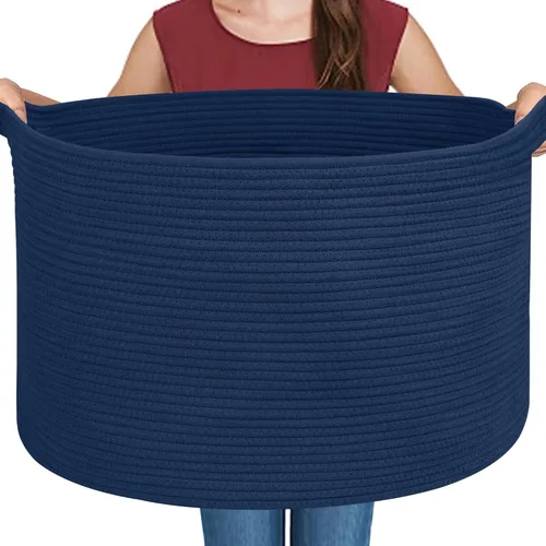 Miniatura 15 de MEGASKET Cesta grande de manta negra, 22 x 22 x 14 pulgadas, contenedor de cuerda tejida para almacenamiento, caja de almacenamiento de juguetes