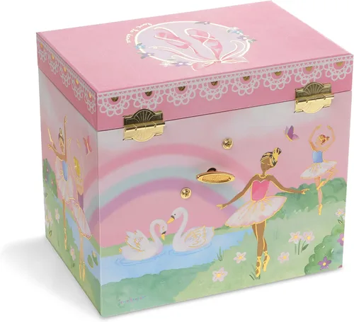 Miniatura 3 de Jewelkeeper Joyero musical de bailarina y arco iris con 2 cajones extraíbles melodía de lago cisne