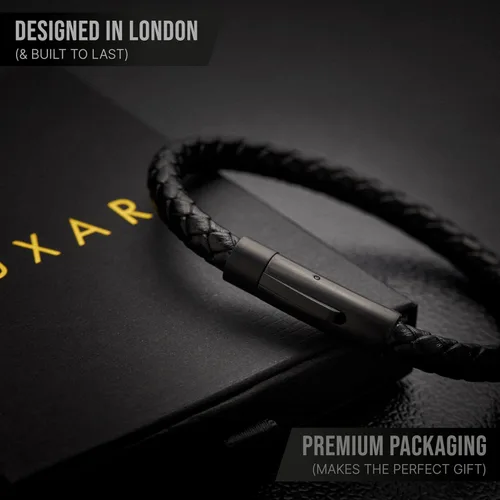 Miniatura 2 de Pulseras de cuentas y cuero para hombre Pulseras de cuentas de cuero negro entretejido y ónix negro Joyería minimalista de diseñador para hombres