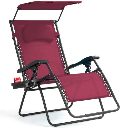 Miniatura 11 de Goplus Sillas Zero Gravity, Silla de jardín plegable y reclinable extra grande con toldo y soporte para tazas, Silla reclinable plegable ajustable