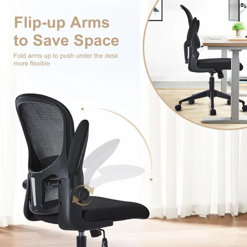 Miniatura 4 de HOOOWOOO Silla de oficina en casa de malla con reposabrazos abatible, silla de escritorio ergonómica moderna con soporte lumbar, respaldo