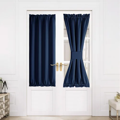Miniatura 23 de NICETOWN Cortinas opacas unicolor con aislamiento térmico para puerta francesa, granja, oscurecimiento de habitación, puertas y ventanas de Marrón