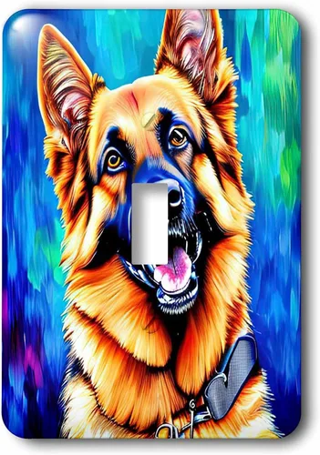 3dRose Lovely German Shepherd dog portrait. Blue and green artsy background single toggle switch