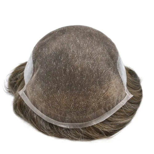 Miniatura 4 de Toupee - Sistema de reemplazo de piezas de cabello para hombre, encaje francés, unidades de cabello para hombre, nudos blanqueados, línea capilar