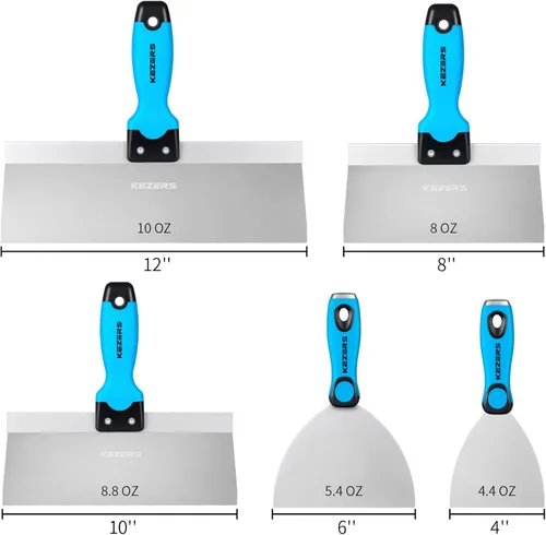 Miniatura 2 de KEZERS Kit de herramientas manuales para paneles de yeso, 5 piezas de 4, 6, 8, 10, 12 pulgadas, cuchillo de acero inoxidable para paneles de yeso