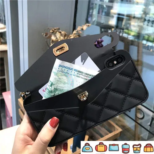 Miniatura 5 de UnnFiko - Funda tipo cartera compatible con iPhone XR, diseño elegante de bolsa de lujo, cartera abatible con funda para tarjetas, cubierta de Negro