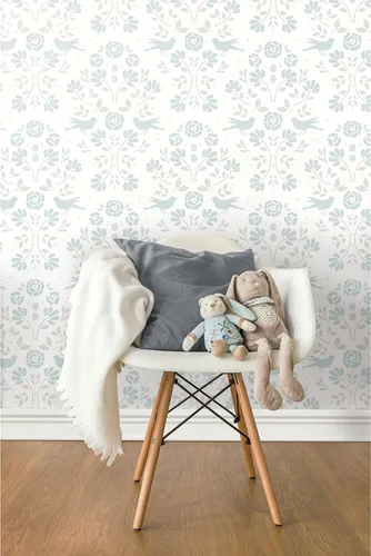 Miniatura 3 de RoomMates RMK12147RL Rose Lindo - Papel tapiz para despegar y pegar con diseño de bosque blanco y azul cielo