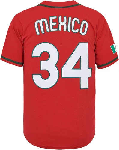 Miniatura 3 de México 34 7 Button Down Baseball Jersey de manga corta Hipster 80S 90S Hip Hop Baseball Jersey