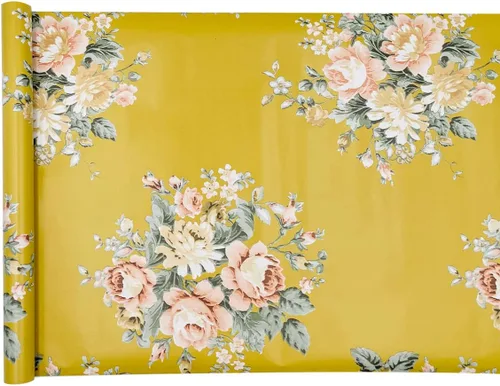 Miniatura 8 de Rollo de papel tapiz de 14.7 pies para despegar y pegar, diseño floral de peonía amarilla, vinilo fácil de usar contra salpicaduras