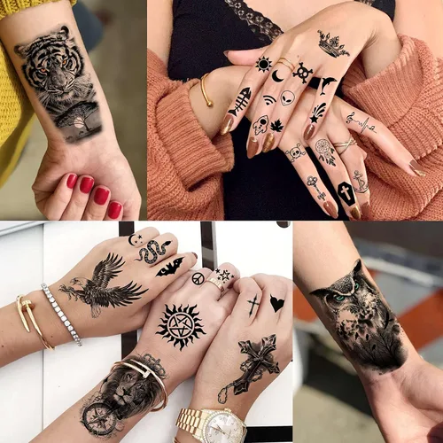 Miniatura 5 de COKTAK 64 hojas grandes de tatuajes temporales de brazo negro para hombres, antebrazo, mujeres, muslo, media manga, animales, león, tigre, lobo