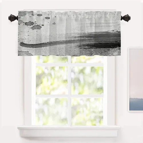 Miniatura 57 de Shrahala Beige and Orange Abstract Art Brushstrokes Blackout Curtain Tiers, Abstract Oil Paint Kitchen Valance Light Blocking Tier Drapes with Rod