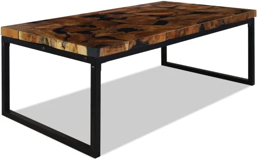 Miniatura 4 de Black and Brown Teak Wood Coffee Table, 43.3x23.6x15.7 in Rectangular Resin Living Room Table, Rustic Mesa de Centro para Sala, Durable Home