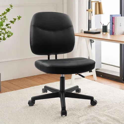 Miniatura 27 de CLATINA Silla de oficina en casa, sin brazos con ruedas, silla de escritorio pequeña de altura ajustable, sillas giratorias de trabajo de malla