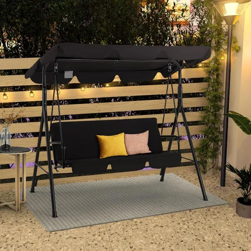Miniatura 7 de Esright Columpios de Patio para Exteriores, Columpios de Patio Deslizadores de 3 Asientos con Cojín Extraíble y Toldo Ajustable, Banco de Porche